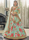 Mint Red Art Silk Party Wear Lehenga Choli