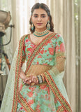 Mint Red Art Silk Party Wear Lehenga Choli