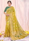 Mustard Organza Silk Embroidered Indian Wedding Saree