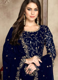Navy Blue Color Georgette Embroidered Anarkali Dress Long
