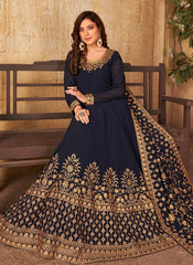 Navy Blue Embroidered Anarkali Suit
