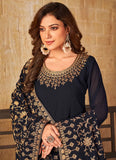 Navy Blue Embroidered Anarkali Suit