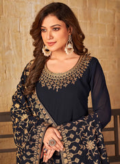 Navy Blue Embroidered Anarkali Suit
