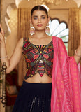 Navy Blue Georgette A Line Lehenga Choli