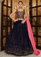 Navy Blue Georgette A Line Lehenga Choli