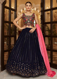 Navy Blue Georgette A Line Lehenga Choli