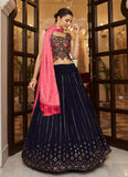Navy Blue Georgette A Line Lehenga Choli