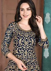 Navy Blue Heavy Embroidered Anarkali Salwar Suit