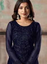 Navy Blue Net Embroidered Pakistani Style Suit