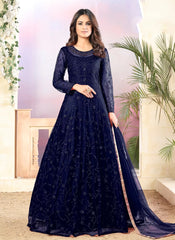 Navy Blue Net Suits For Ladies