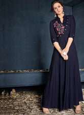 Navy Blue Readymade Latest Design Gown