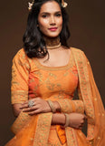 Orange Color Sequins Work Lehenga Choli For Reception