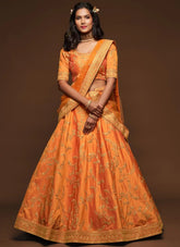 Orange Color Sequins Work Lehenga Choli For Reception