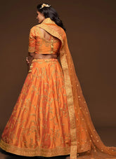Orange Color Sequins Work Lehenga Choli For Reception