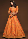 Orange Color Sequins Work Lehenga Choli For Reception