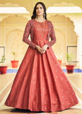 Orange Cotton Embroidery work Gown For Women