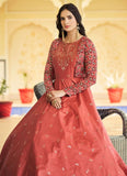 Orange Cotton Embroidery work Gown For Women
