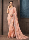 Orange Georgette Zari Jacquard Partywear designer Saree