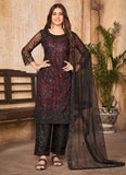 Pakistani Net embroidered suit in Black and Purple