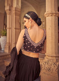 Party Wear Brown Chinnon Thread and Mirro Work Lehenga Choli