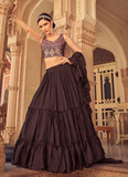 Party Wear Brown Chinnon Thread and Mirro Work Lehenga Choli