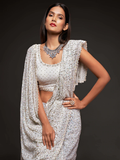 Party Wear White Georgette Sequins Embroidery saree