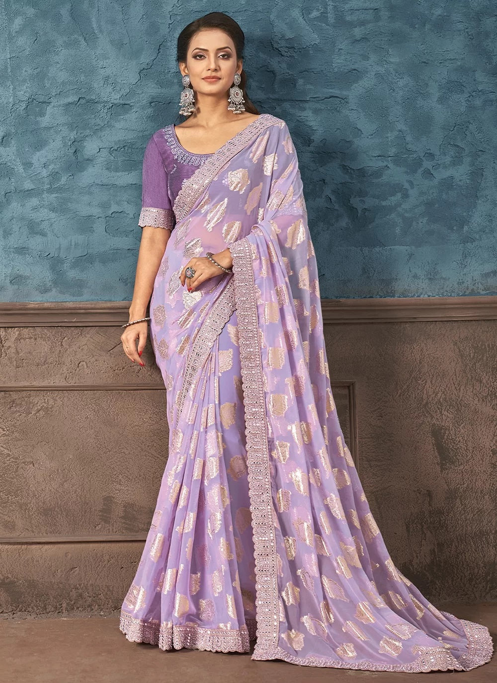 Partywear designer Saree In Purple