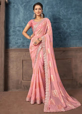 Peach Color Foil Printed Saree