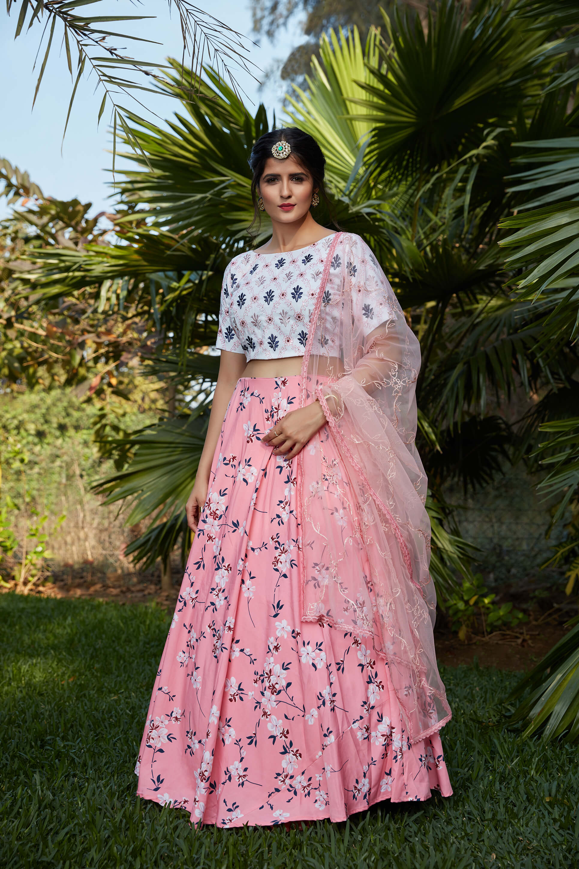 Peach Digital Printed Crepe Fancy Lehenga