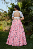 Peach Digital Printed Crepe Fancy Lehenga