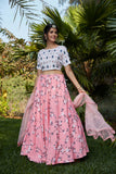 Peach Digital Printed Crepe Fancy Lehenga