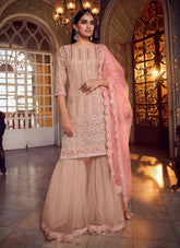 Peach Foil Mirror and Thread Work sharara dress