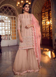 Peach Foil Mirror and Thread Work sharara dress