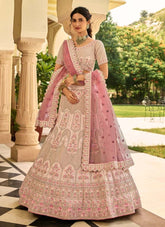 Peach Stone And Zari Work Crepe Lehenga For Wedding