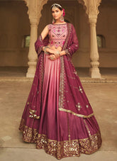 Pink And Magenta Silk Embroidered Lehenga For Wedding