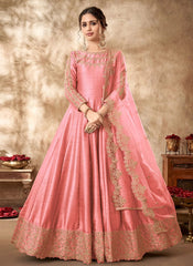 Pink Art Silk Zari Embroidery Anarkali Suit