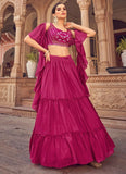 Pink Chinnon Party Wear Lehenga For Engagement