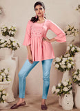 Pink Heavy Reyon Embroidered Western Tunic Tops