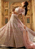 Pink Stone And Zari Work Organza Base Engagement Lehenga