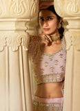 Pink Stone And Zari Work Organza Base Engagement Lehenga
