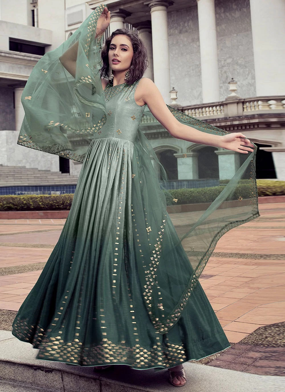Pista Chinon Sequince Work Anarkali Long Gown 