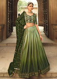 Pista Green and Olive Green Silk Embroidered Lehenga Design