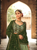 Pista Green and Olive Green Silk Embroidered Lehenga Design