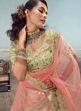 Pista Green Georgette Embroidered Lehenga For Engagement