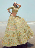 Pista Green Georgette Embroidered Lehenga For Engagement