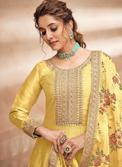 Pretty Yellow Embroidered Art Silk Anarkali Salwar Suit