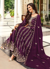 Purple Color Embroidered Georgette Abaya Style Suit