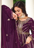 Purple Color Embroidered Georgette Abaya Style Suit