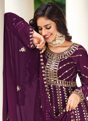 Purple Color Embroidered Georgette Abaya Style Suit