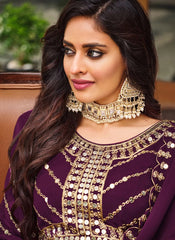 Purple Color Embroidered Georgette Abaya Style Suit